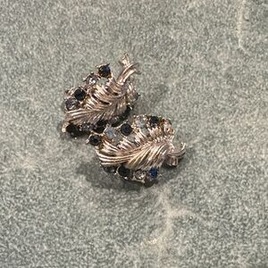 Elegant Trifari Silver and Blue Gemstone Clip On Earrings